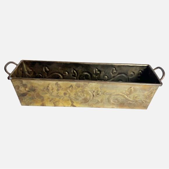 Vintage Distressed Brass Planter with Handles 4 x 15 - Picture 1 of 13